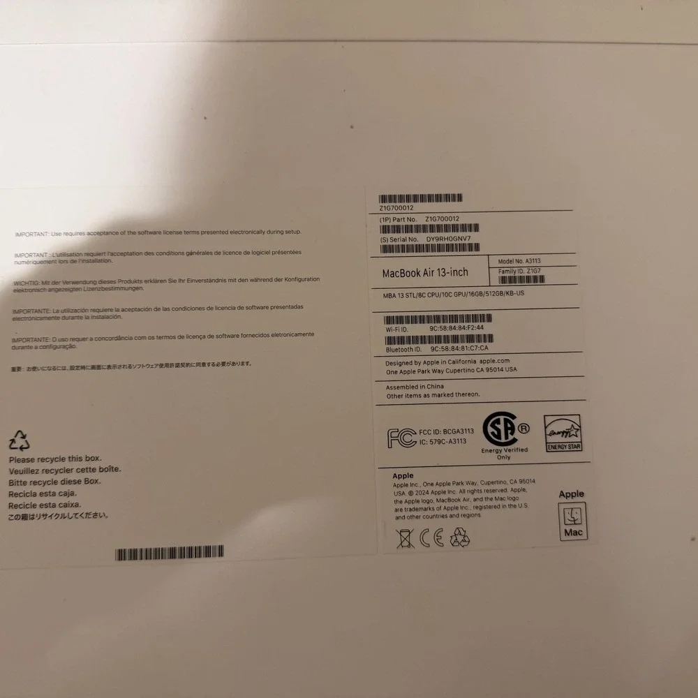 Apple MacBook Air 13 Chip 16GB 512GB Starlight A3113 EMPTY BOX